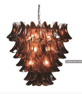 Smoked Glass Tiered Leaf Chandelier