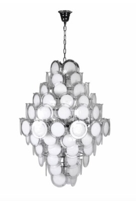 Large White Glass Disc Chandelier
