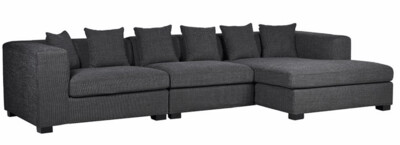 Black Cushioned Sofa with Chaise Lounge