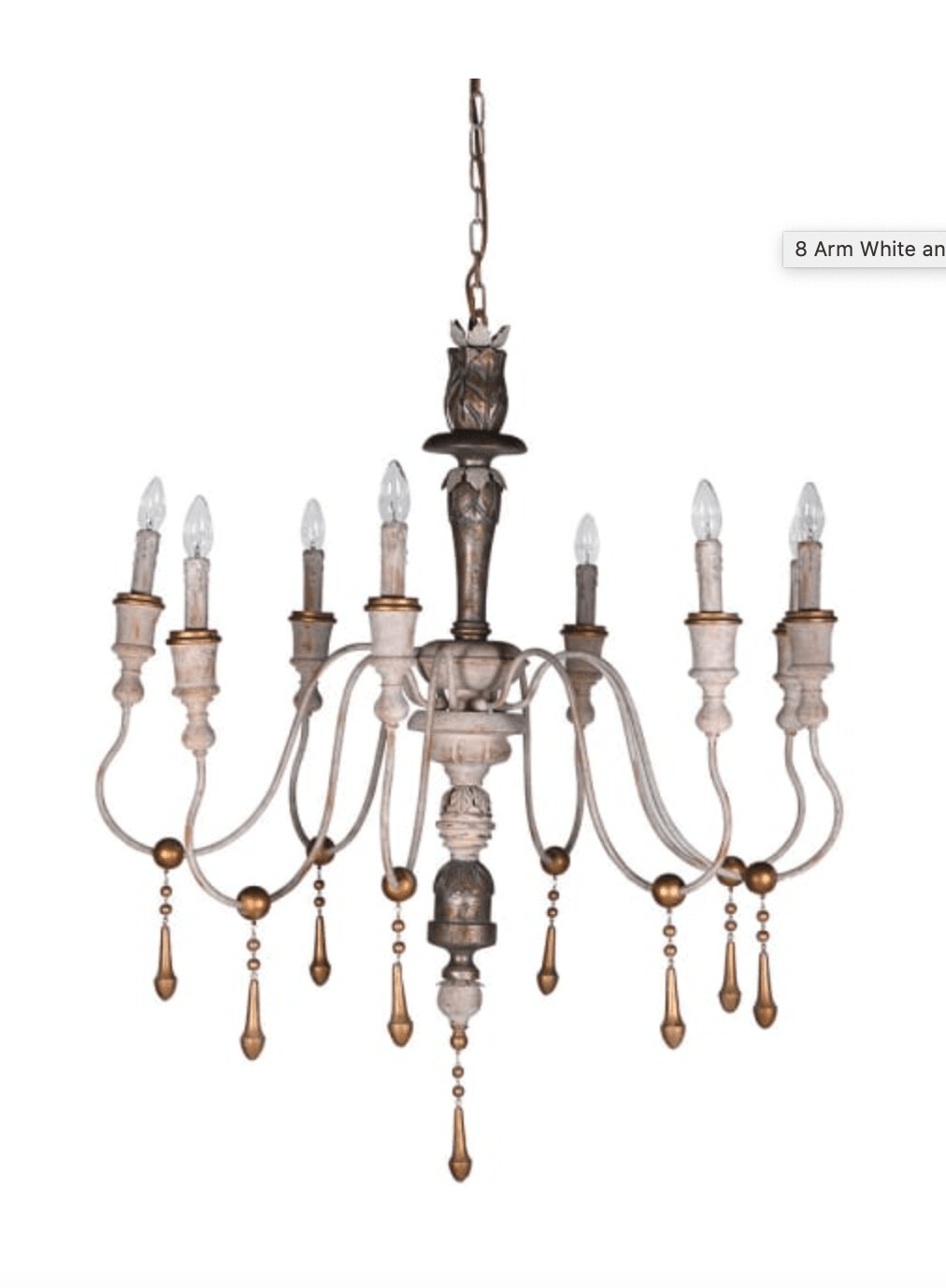 8 Arm White and Grey Chandelier