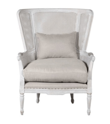 White Rattan Winged Chair with Cushions