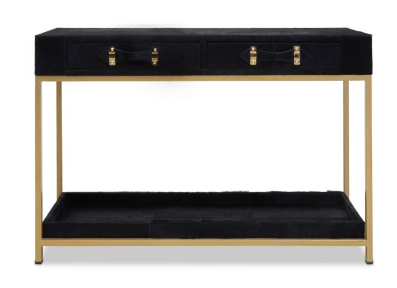 KENSINGTON TOWNHOUSE HAIR ON HIDE BLACK AND GOLD CONSOLE TABLE