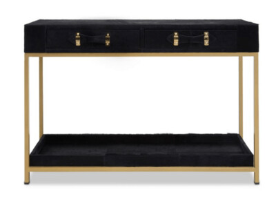KENSINGTON TOWNHOUSE HAIR ON HIDE BLACK AND GOLD CONSOLE TABLE