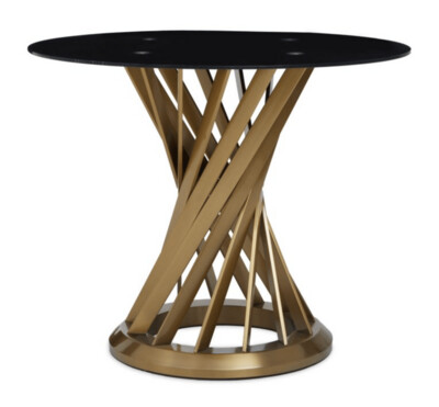 ANZIO BLACK GLASS AND GOLD HOURGLASS BASE DINING TABLE