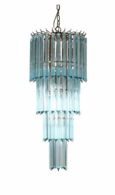 Mid-century Aquamarine Tiered Glass Chandelier