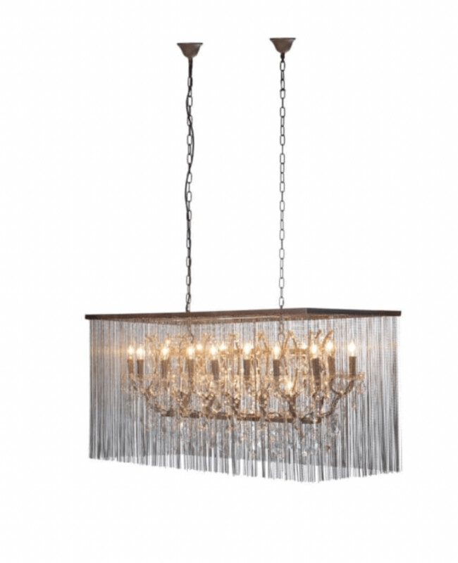 Rectangular Bead and Glass Chandelier