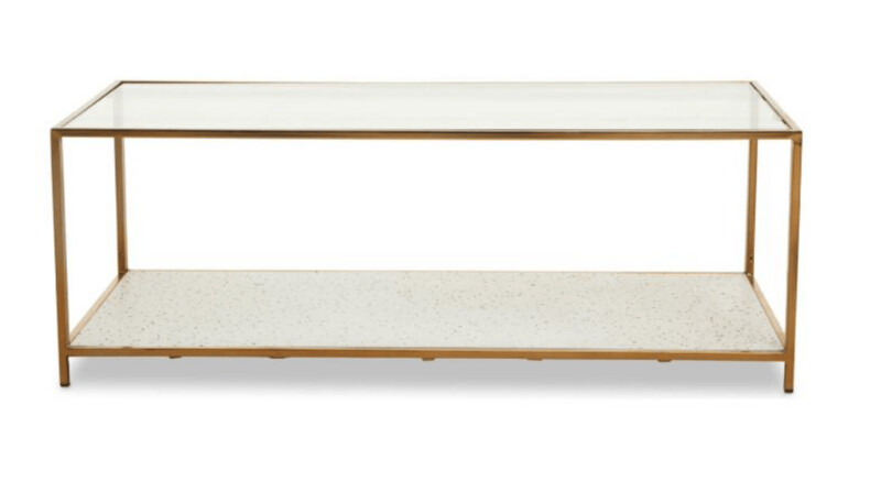 NOVI GLASS AND WHITE TERRAZZO GOLD FRAME COFFEE TABLE