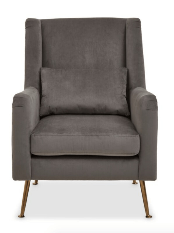 DOUCET GREY VELVET CHAIR WITH GOLD FINISH LEGS