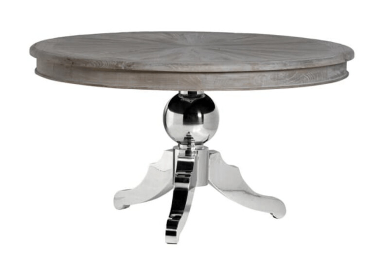 Round Wooden Dining Table with Stainless Steel Base