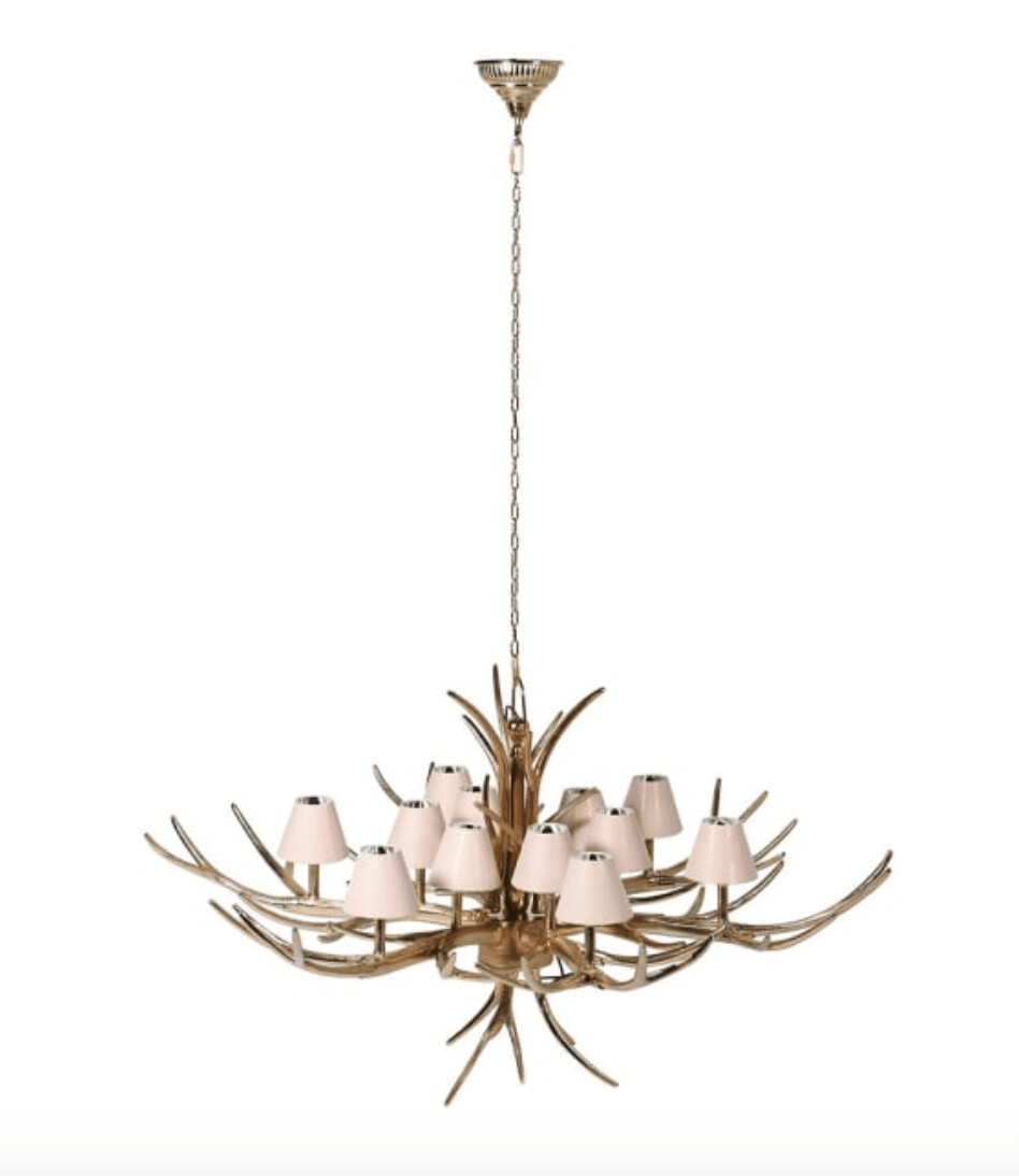 Large Gold Antler Chandelier Including Shades
