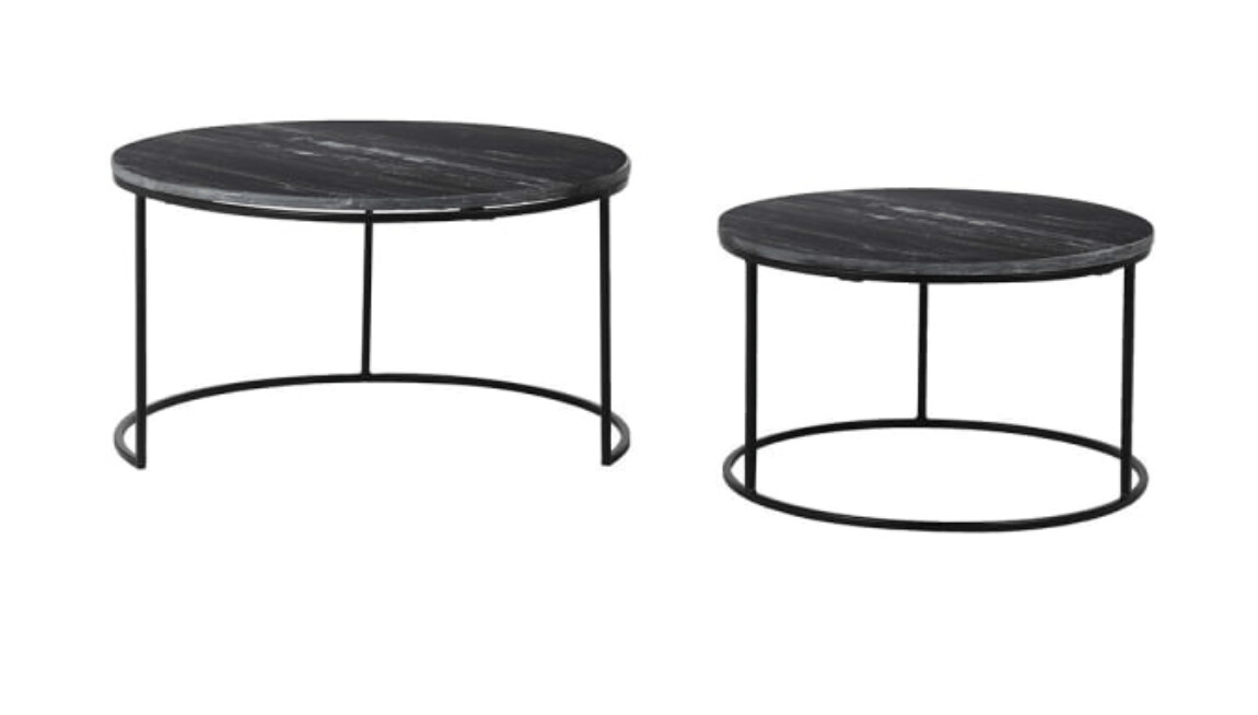 Set of 2 Black Marble Top Coffee Tables