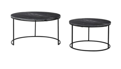 Set of 2 Black Marble Top Coffee Tables