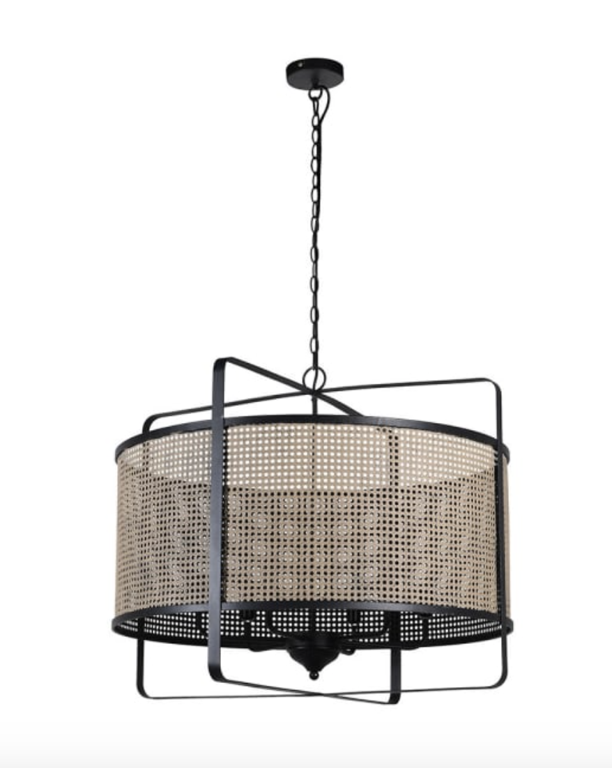 Large Rattan Effect Hanging Grid Pendant Lamp