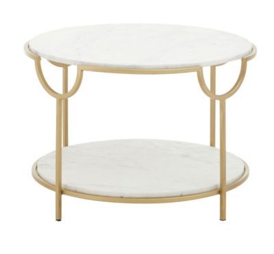 PALI WHITE MARBLE TWO TIER ROUND SIDE TABLE
