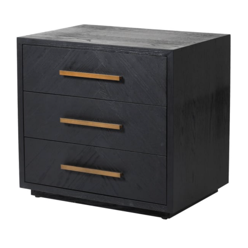 Black 3 Drawer Bedside with Brass Handles