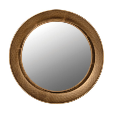 Gold Hammered Rim Round Wall Mirror