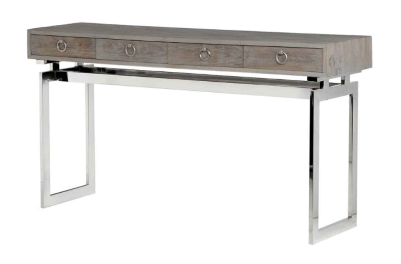 Washed Wood Console Table with Stainless Steel Base