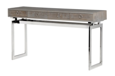 Washed Wood Console Table with Stainless Steel Base