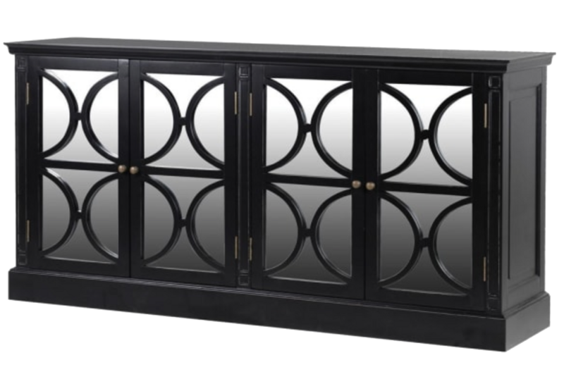 Black Fayence 4 Drawer Mirrored Sideboard