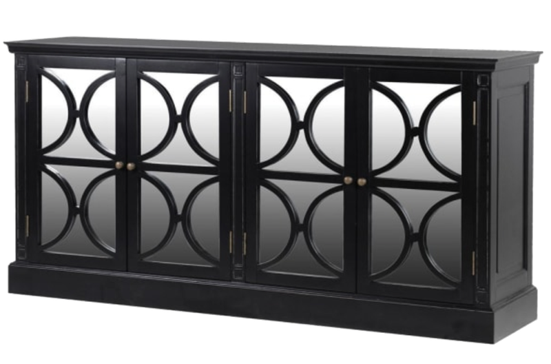 Black Fayence 4 Drawer Mirrored Sideboard