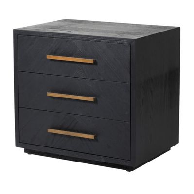 Black 3 Drawer Bedside with Brass Handles