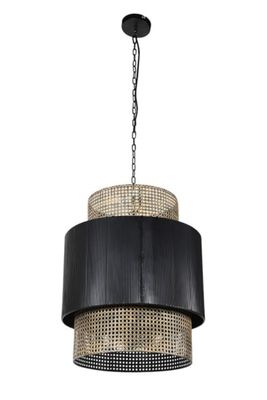 Black and Rattan Effect Metal Pendant Light
