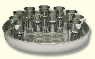 Tablett, Edelstahl, poliert, für 19 Kelche Tablett, Edelstahl, poliert, für 19 Kelche