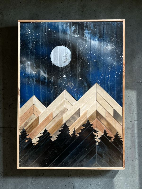 Góry, pełnia księżyca i las 50 x 70 cm