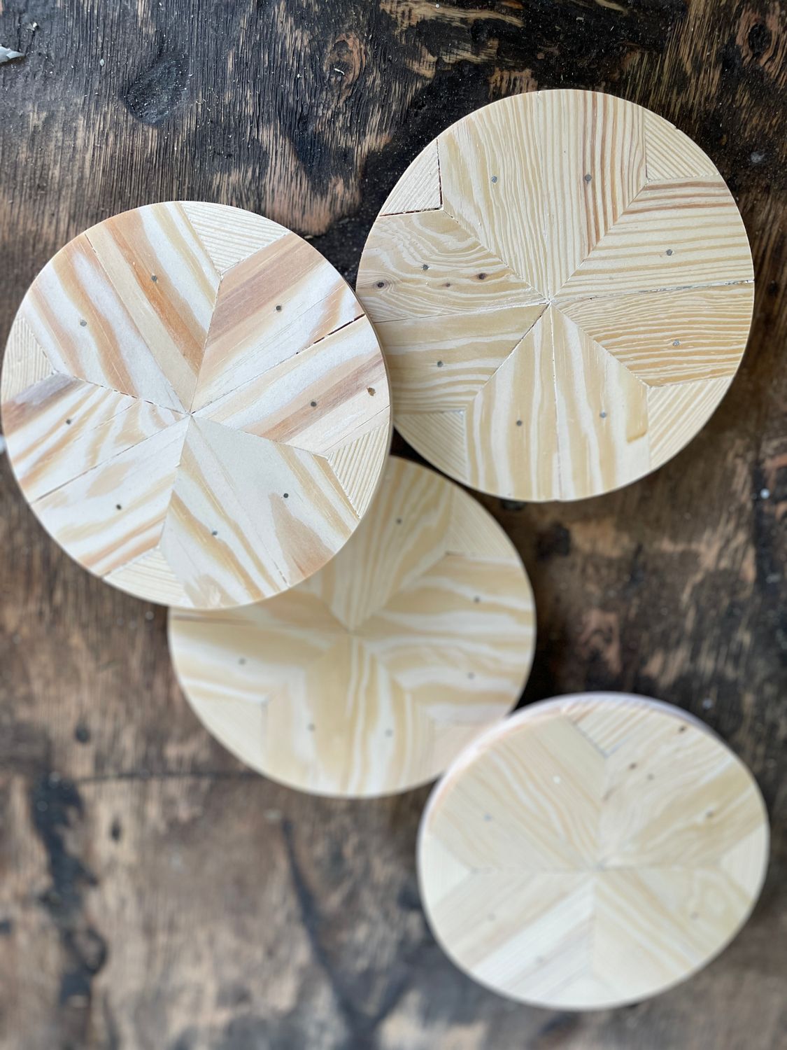 Zestaw Kreatywny 4x Okrągłe Podkładki DIY 12 cm  - Surowe - Sosna