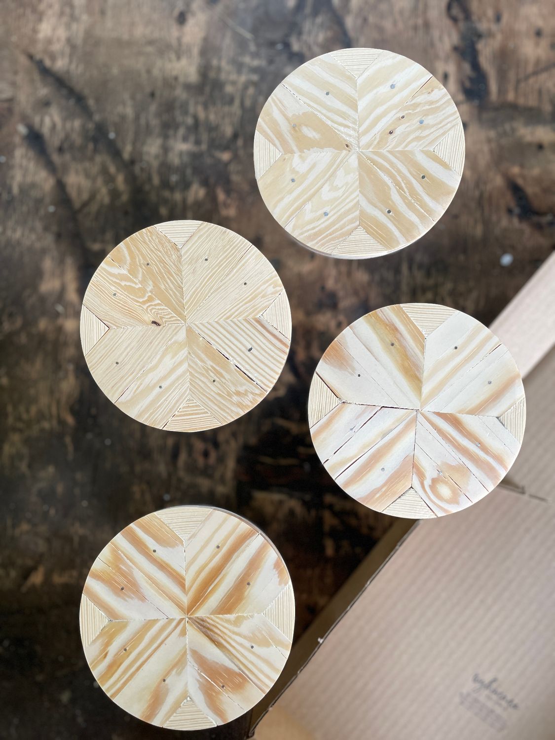 Zestaw Kreatywny 4x Okrągłe Podkładki DIY 12 cm  - Surowe - Sosna