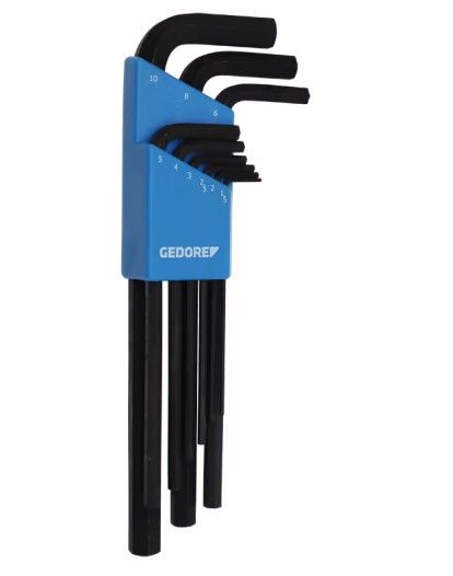 GEDORE - ALLEN K/SET HEX 1.5-10MM L/S GED - 9PC - BLACK - LONG