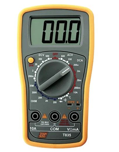 T835 - MULTIMETER DIGITAL 600V TOPTRONIC - AC/DC-MAX 10A DC (INC ACCESSORIES)