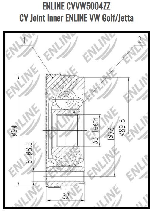 CV Joint Inner ENLINE VW Golf/Jetta/Chev CVVW5004ZZ