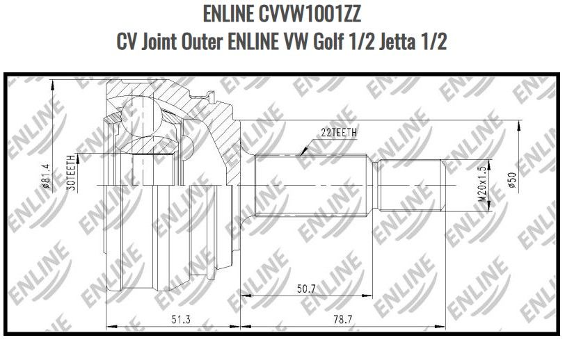 CV Joint Outer ENLINE VW Golf 1/2 Jetta 1/2 CVVW1001ZZ