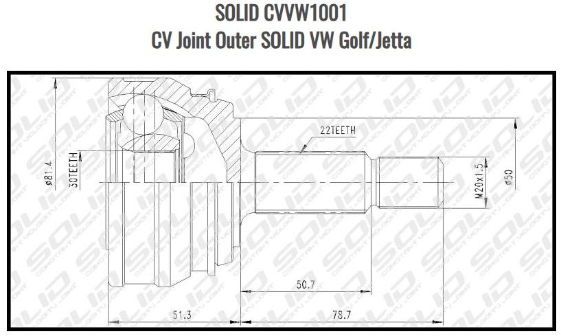 CV Joint Outer SOLID VW Golf/Jetta CVVW1001
