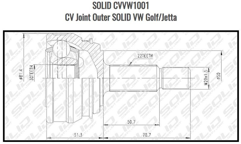 CV Joint Outer SOLID VW Golf/Jetta CVVW1001