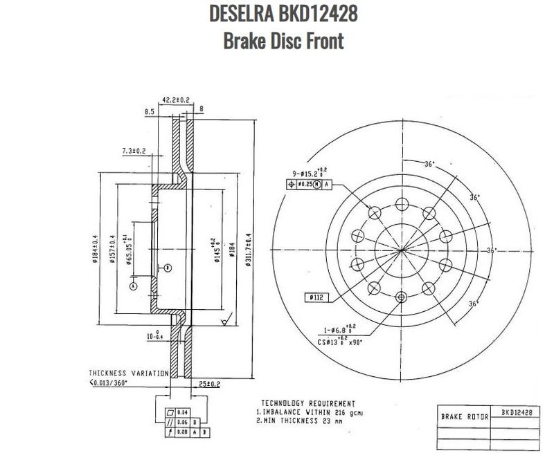 Brake Disc Front Ventilated BKD12428