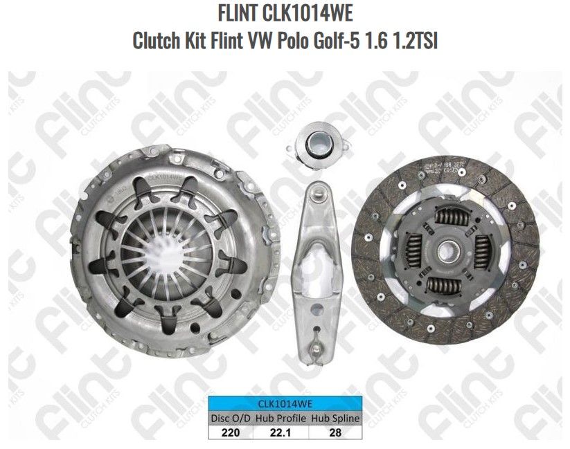Clutch Kit Flint VW Polo Golf-5 1.6 1.2TSI CLK1014WE
