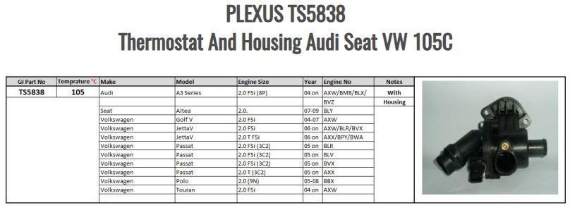 Thermostat And Housing Audi Seat VW 105C
