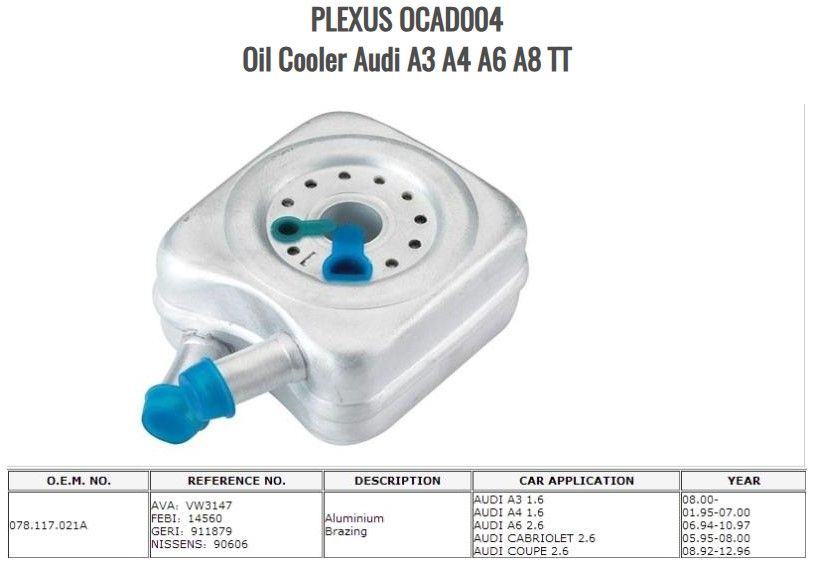 Oil Cooler Audi A3 A4 A6 A8 TT