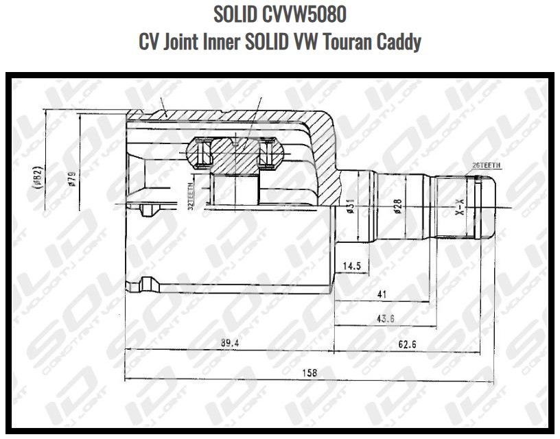 CV Joint Inner SOLID VW Touran Caddy CVVW5080