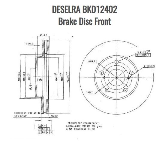 DESELRA BKD12402 Brake Disc Front
