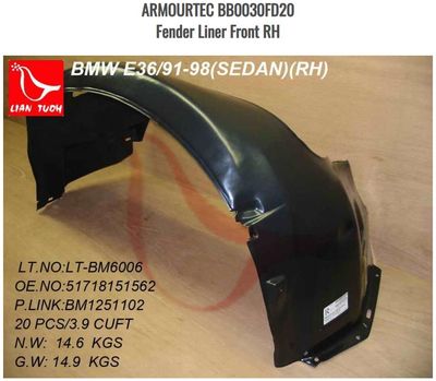 BMW (E36) Fender Liner Front RH -ARMOURTEC - BB0030FD20