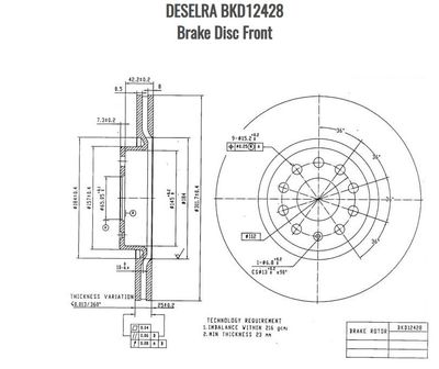 AUDI/VW/SEAT/SUZUKI Brake Disc Front Ventilated -DESELRA -BKD12428