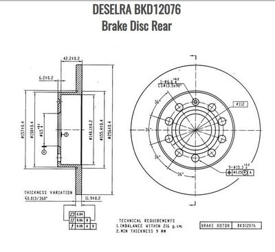Audi/VW/Seat Brake Disc Rear -DESELRA -BKD12076