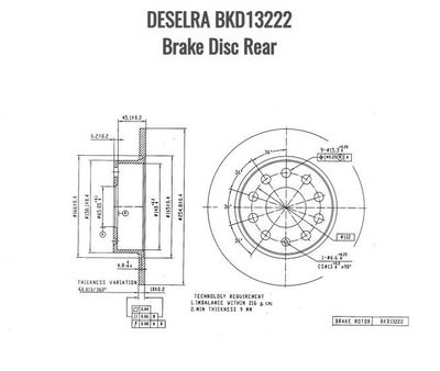Audi/VW/Seat Brake Disc Rear -DESELRA -BKD13222