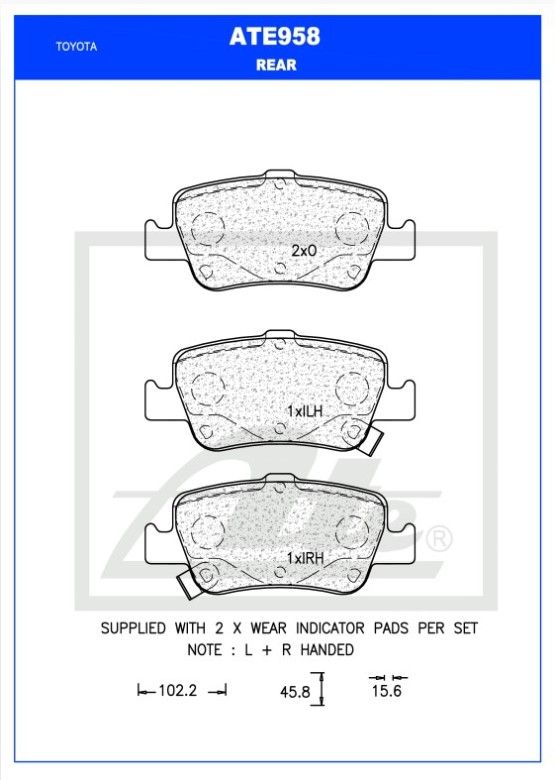 ATE958 Brake Pad ATE Rear