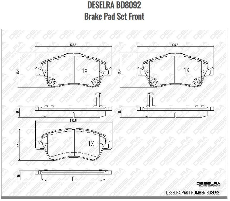 DESELRA BD8092 Brake Pad Set Front