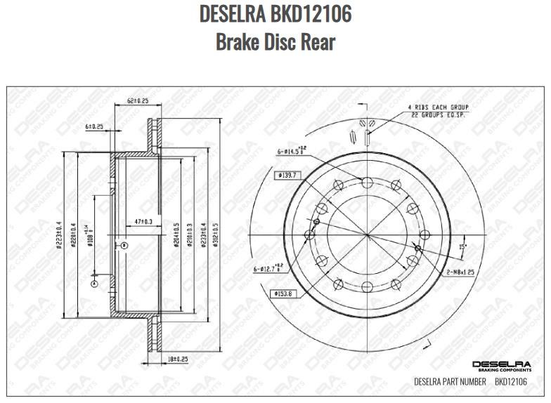 DESELRA BKD12106 Brake Disc Rear