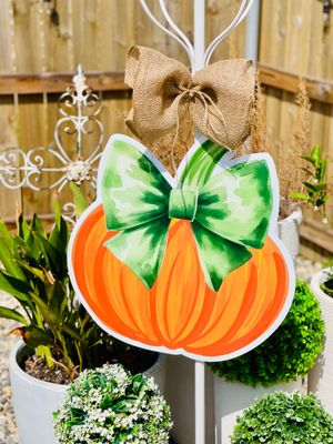 Thanksgiving: Pumpkin with Green Bow Door Hanger